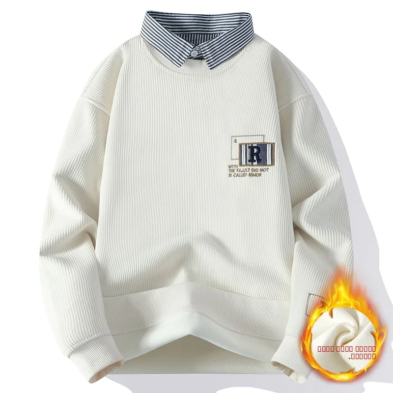 

Trendy Youth Knitted Sweater Men's irt Collar One-Piece Fce Lined Versatile Winter Long Sve Casual Straight Fit