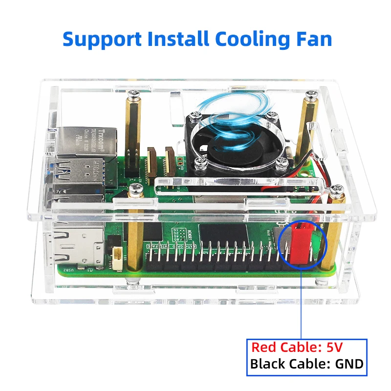 Raspberry Pi 5 Case Transparent Shell Optional Fan Heatsinks Passive Active Cooling for RPI 5 Pi5