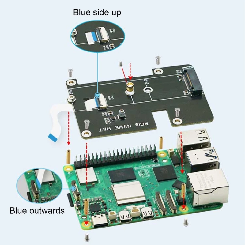 Placa expansión PCIe a M.2 M Key NVMe para RPi 5 NVMe 2230 2242 2280 SSD