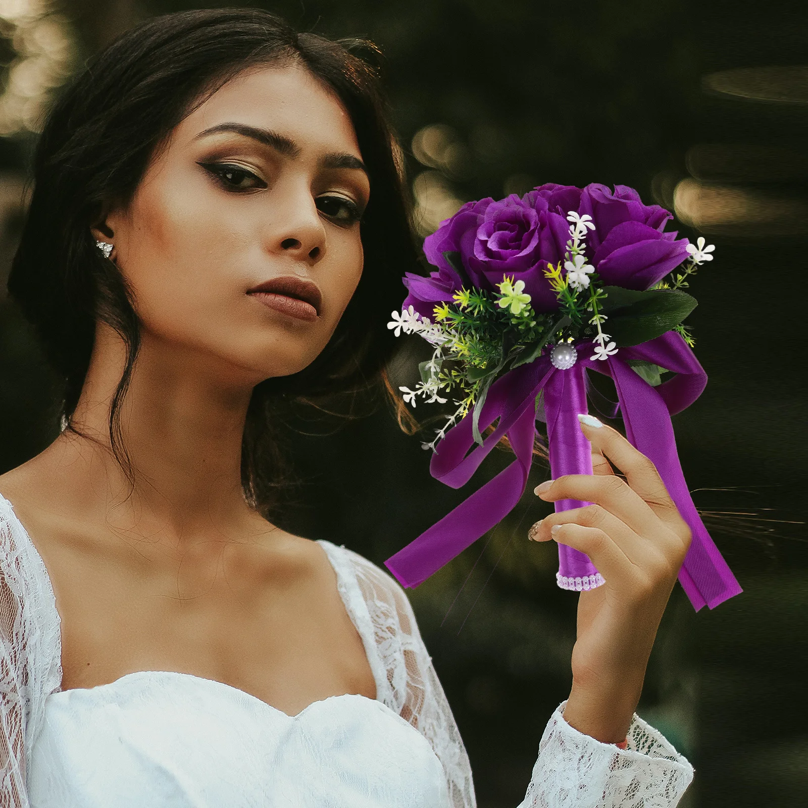 

Purple Bridal Bouquet Artificial Wedding Flowers Handheld Faux Floral Arrangement For Bride Bridesmaid Ceremony Decor Silk