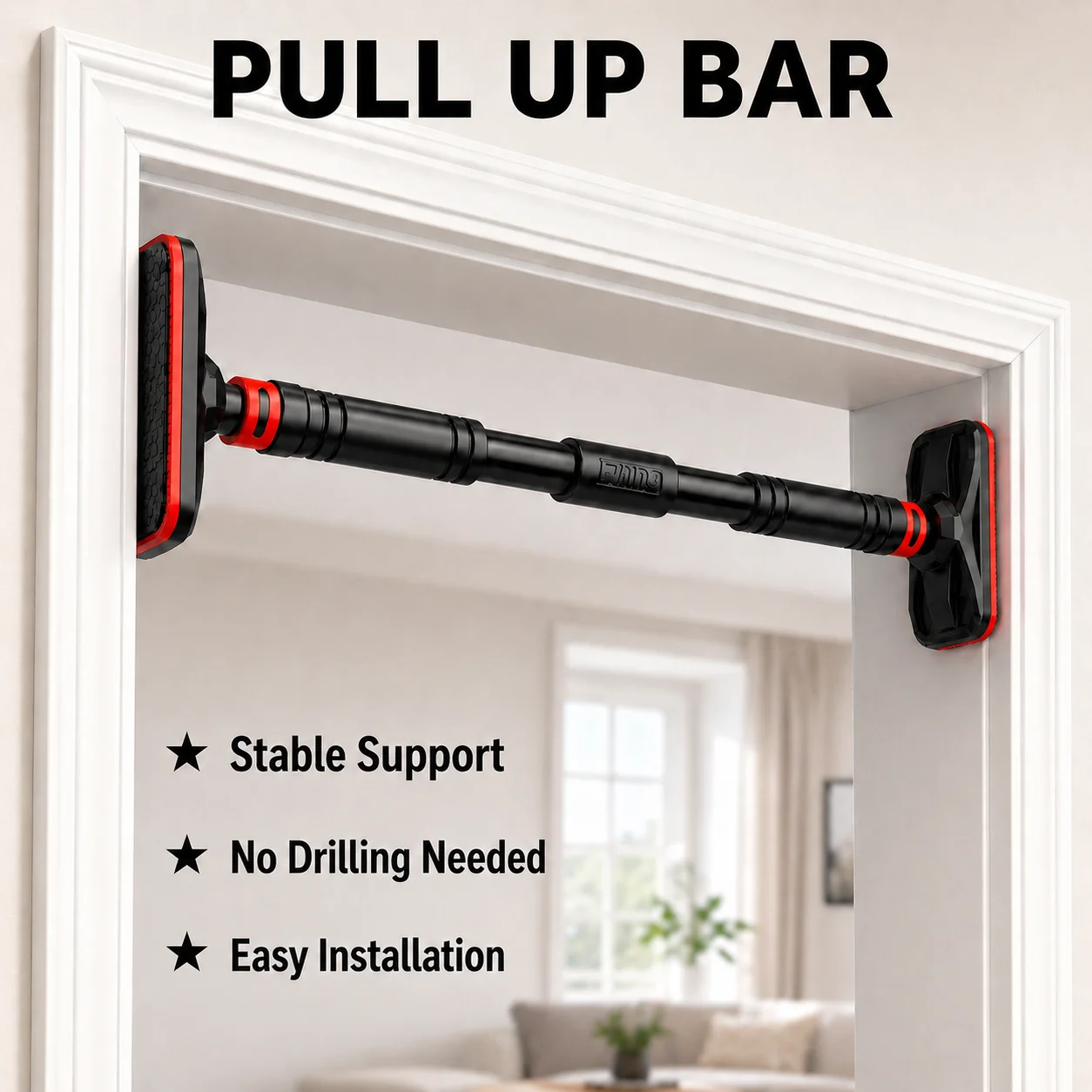 Doorway Pull up Bar Stainless Steel No Drilling Wall Mounted Horizontal Bar Home Chin up Strength Training Equipment