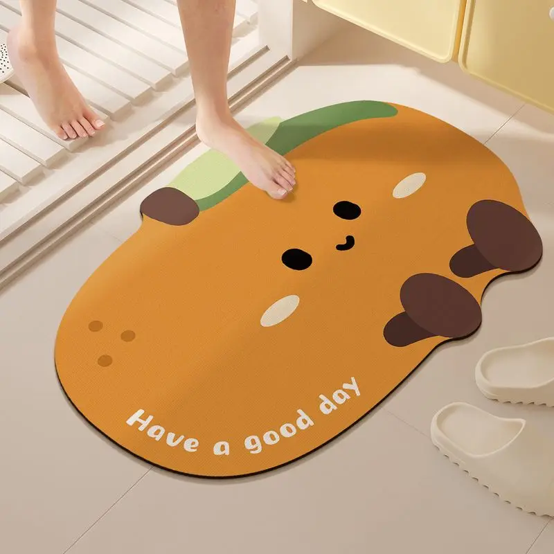 VIKAMA Smiley Tomato Oval Bath Mat Watercolor Fruit Absorbent Non Slip Entryway Home Decor