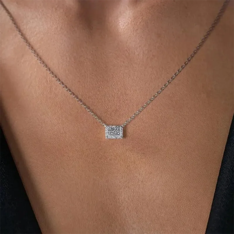 14K 10K Gold 1Ct-3Ct Radiant Cut DEF Color VS Clarity Lab Grown CVD HPHT Diamond Solitaire Necklace Wiht IGI Certificate
