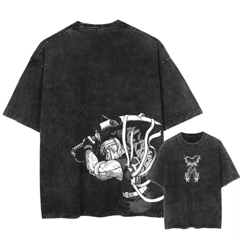 

Oversized Anime Graphic T Shirts Man Demon Slayer Vintage Washed Women Casual Short Sleeved Tee Streetwear Y2k Top Summer Trendy