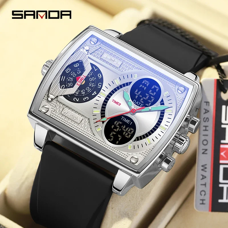 

SANDA Топ Мужские Часы Новый Большой Циферблат Трехчасовой Силиконовый Ремешок Мужские Спортивные Цифровые Военные Кварцевые Часы Будильник Водонепроницаемые Часы