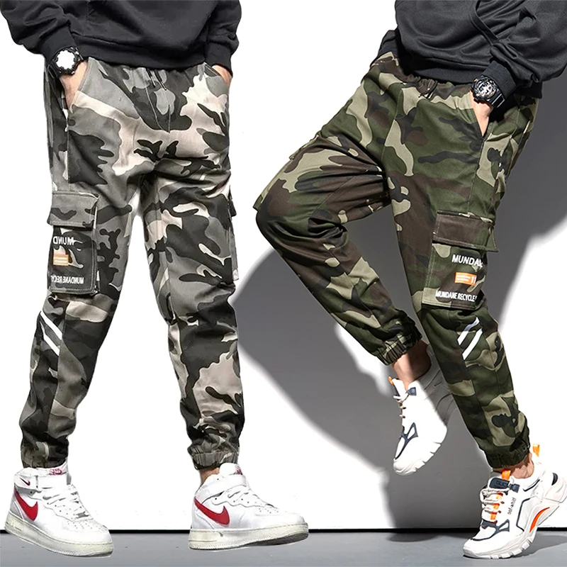 

Spring And Autumn New Men's Fashion Work Pants Loose Cotton Camouflage Nine-Minute Pants Large Pockets Drawstring Sports Pants