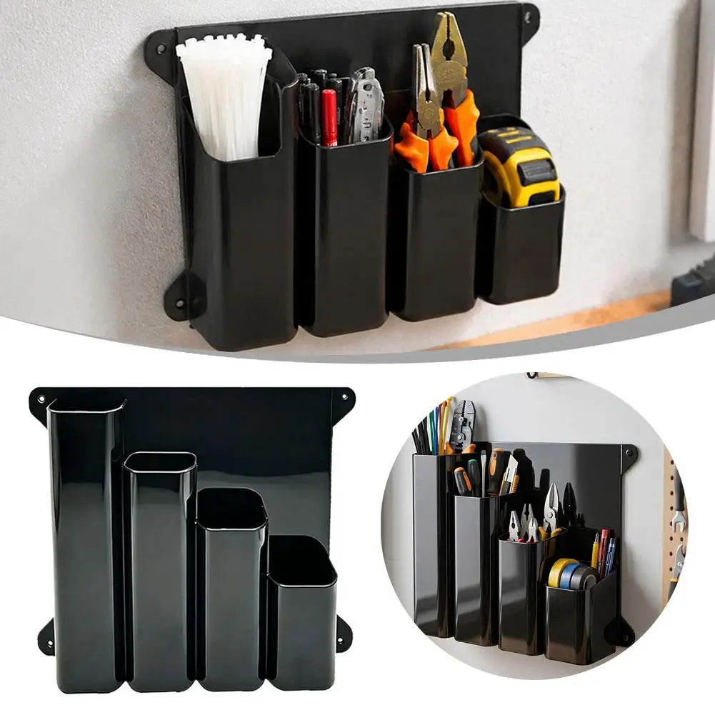 Wall Mounted Zip Tie Storage Box 4 Pockets Sturdy Metal Multi-Hook Tool Rope Organizer Cable Tie Storage Rack for Workshop Home