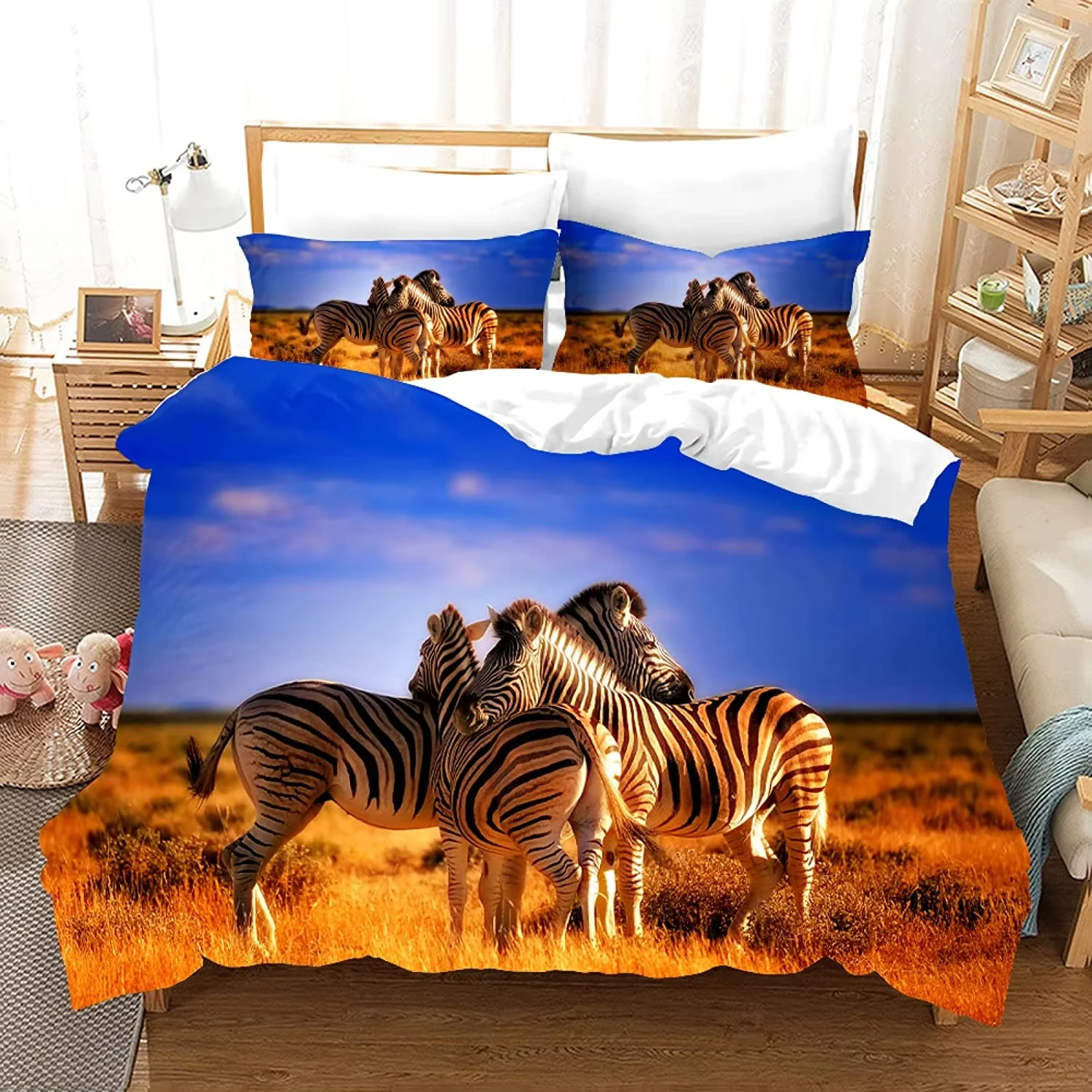 Zebra Duvet Cover Set King Queen Full Twin Size Black and White Stripe Wild Animal Bedding Set Rustic Farmhouse Comforter Cover