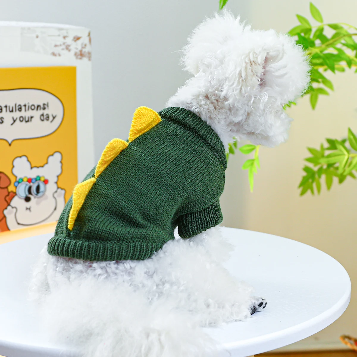 1PC Pet Wear Dog Spring, Autumn, and Winter Warm 3D Green Cute Dinosaur Knit Pullover Sweater For Small Medium Dogs