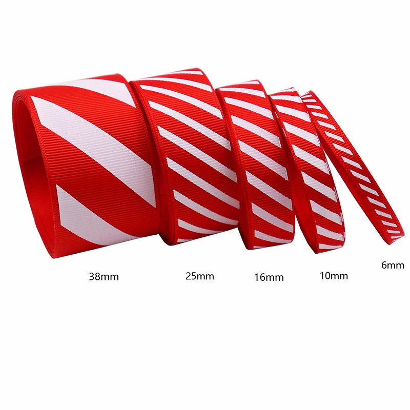 10Yards Red White Stripes Polyester Ribbon Garland Gift Wrapping Webbing DIY Handmade Craft Materials Christmas Decor Supplies