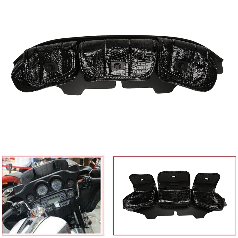 3 Pouch Pocket Fairing Crocodile Pattern Windshield Bag Saddle For Touring 1996-2013