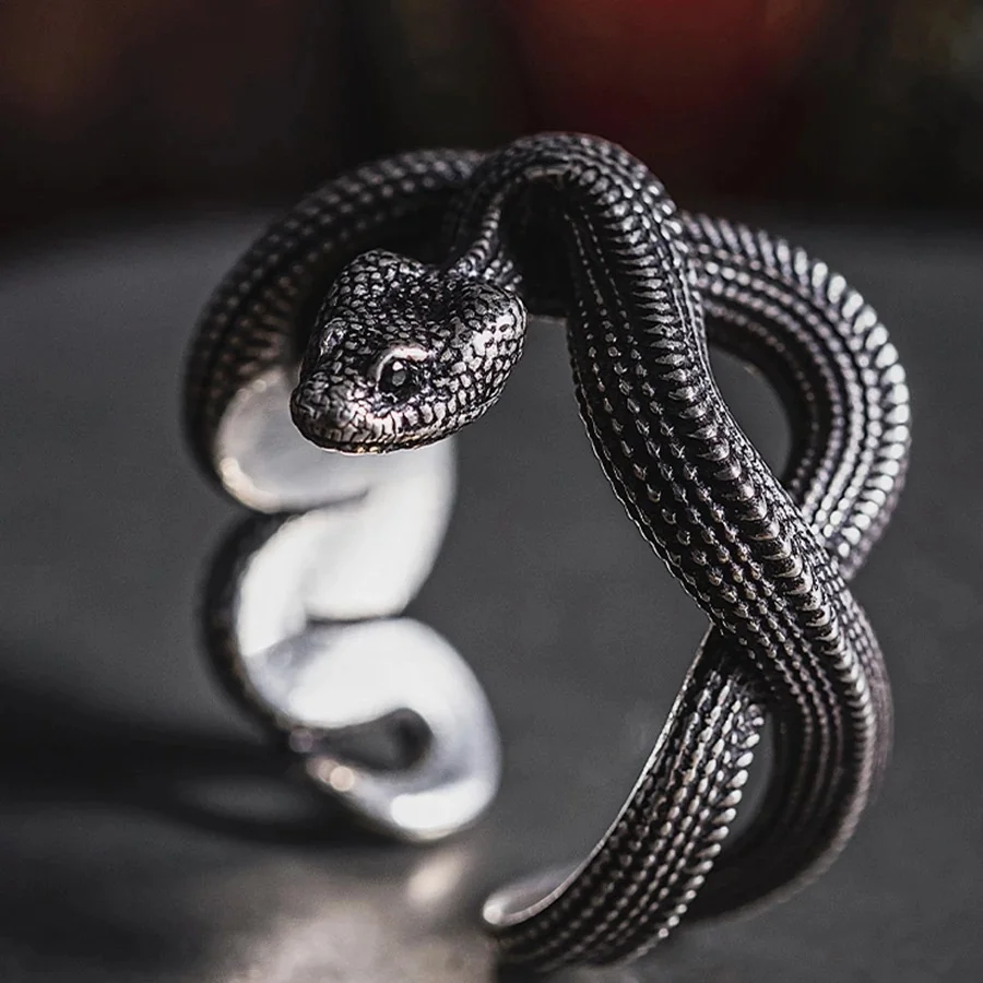 

Vintage Gothic Python Opening Ring Dark Punk Style Three-dimensional Snake Ring Snake Snake Winding Ring Adjustable Jewelry Gift