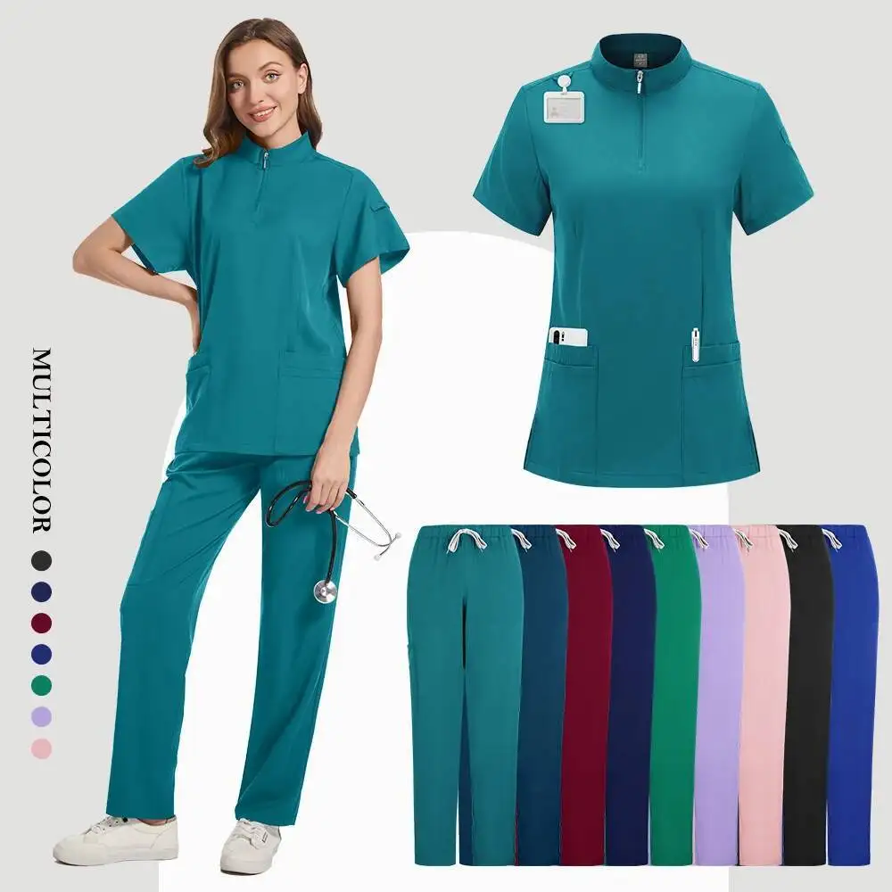 Nieuwe Medische Uniformen Voor V-hals Verpleegkundige Scurbs Set Vrouwen Ziekenhuis Arts Werkkleding Orale Tandheelkundige Chirurgie Werk Uniform Korte Mouw