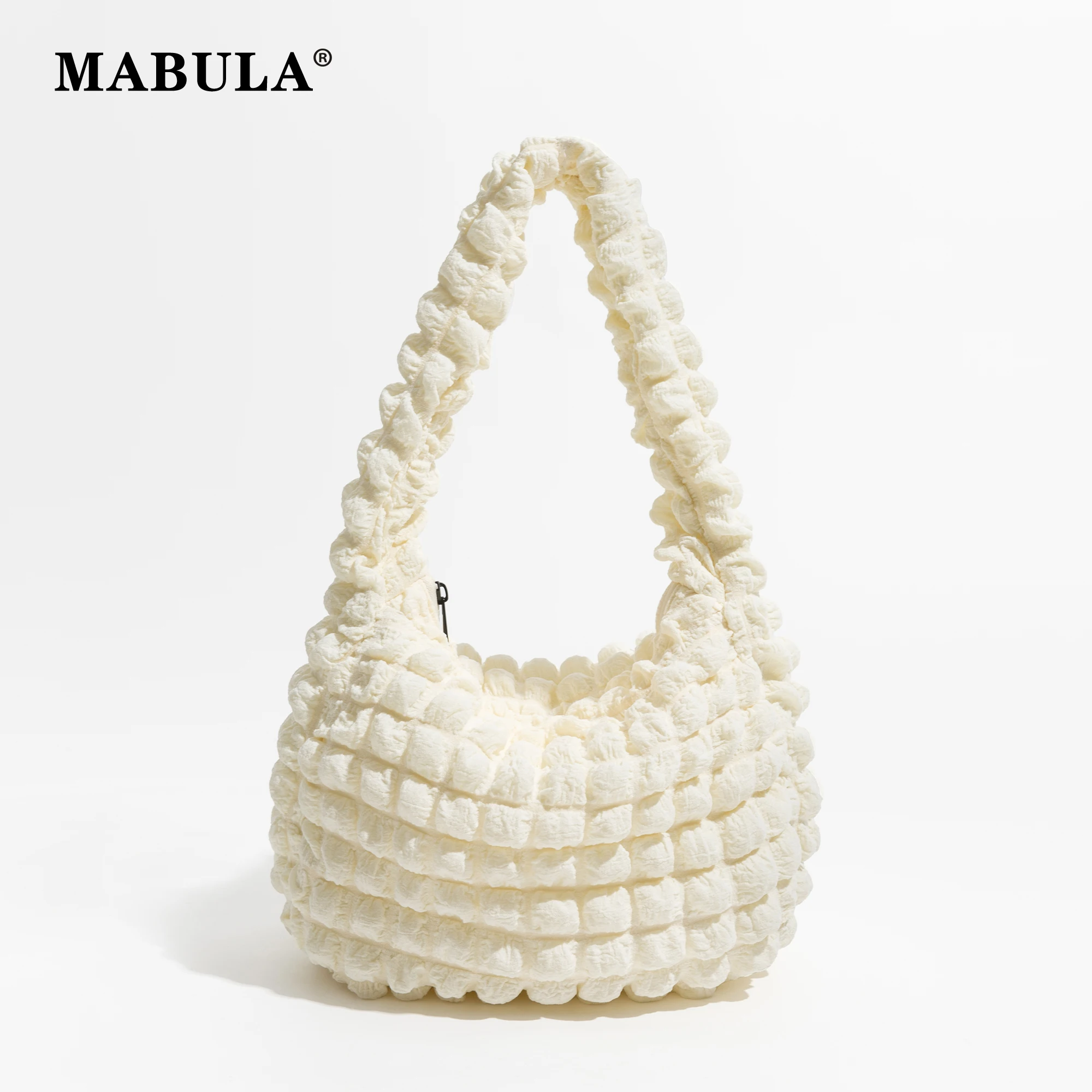 

MABULA Cute Pleated Bubbles Large Capacity Underarm Bag Soft Nylon Puff Large Capacity Handbag Ruched Casual Shopper Tote Bag