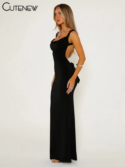 NIBBER damska elegancka jednolita sukienka Maxi seksowna Halter Spaghetti Lady długie sukienki Bowknot sznurowana dziewczyna Backless kobieca szata na imprezę