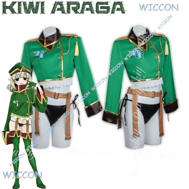 Wona/Gushing over Girls mágicas Anime Kiwi Araga Cosplay azul pálido doble flor brotes peluca chaqueta verde disfraz Cosplay