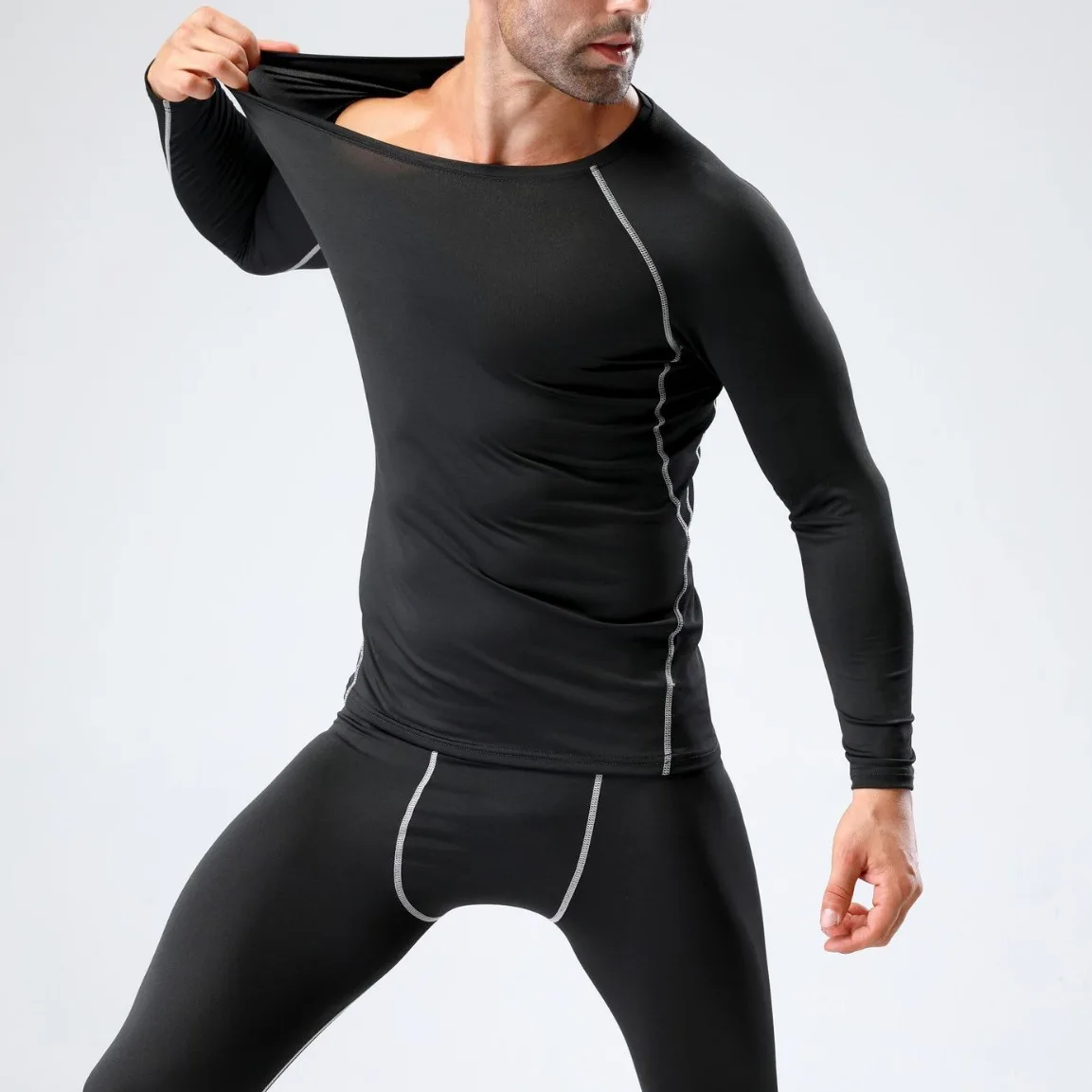 

Спортивная одежда: мужской костюм с длинными рукавами для весны и осени, облегающий, быстросохнущий, для бега, баскетбола и тренировок.