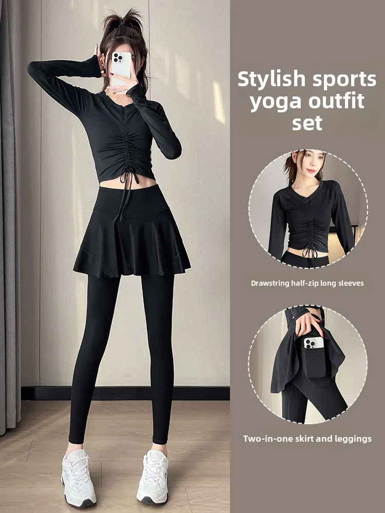 

Pilates Yoga Sports Suit Women's New 2026 Badminton Running Fitn High-End Faion Skirt Pants Set ort Sve Long Pants