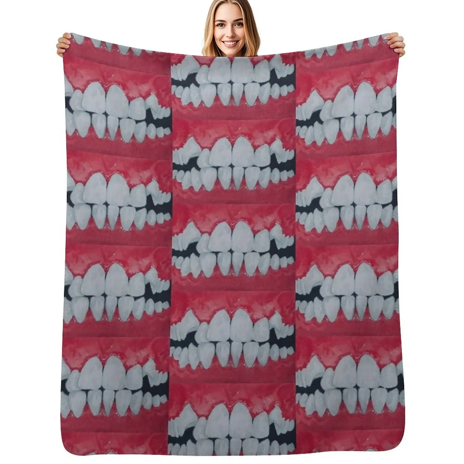 Teeth Throw Blanket Furry Cute Plaid for winter Vintage Soft Plaid blankets and throws Blankets