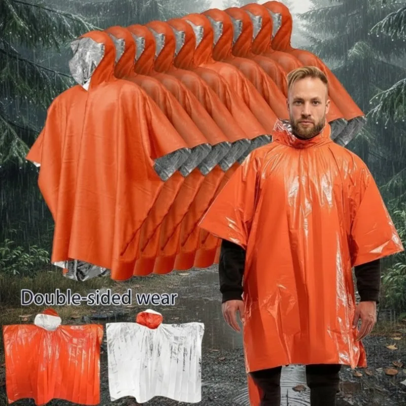 Outdoor Tragbarer Notfall-Regenponcho Überlebens-Camping Thermisch Isolierter Regenmantel für Wandern, Trekking und Kälteschutz