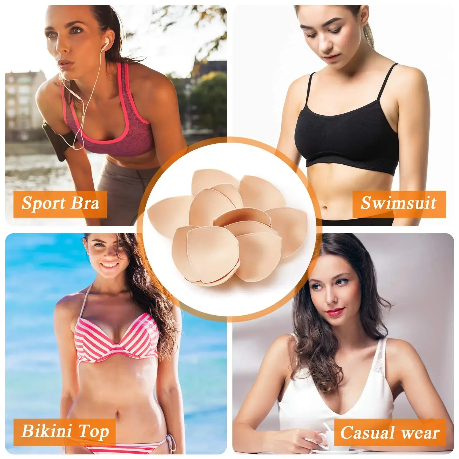 2/12pcs Bra Pads Soft Sponge Women Round Triangle Bras Pad Sports Bra Bikini Pads Yoga Swimsuit Bralettes Nursing Bra Inserts