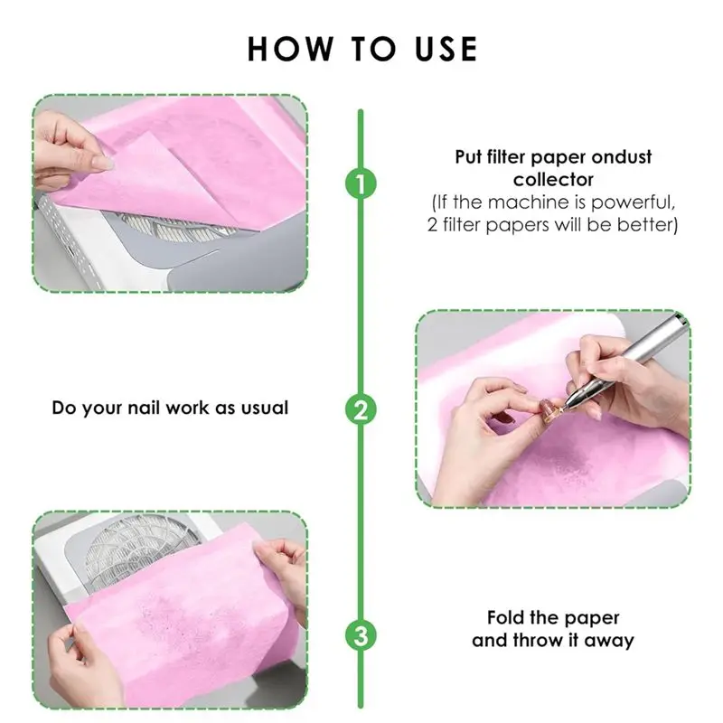A98E-300 Sheets Nail Dust Collector Filter Paper Dust Cleaner Replacement Filter Paper Nail Tech Supplies Accessories Pink