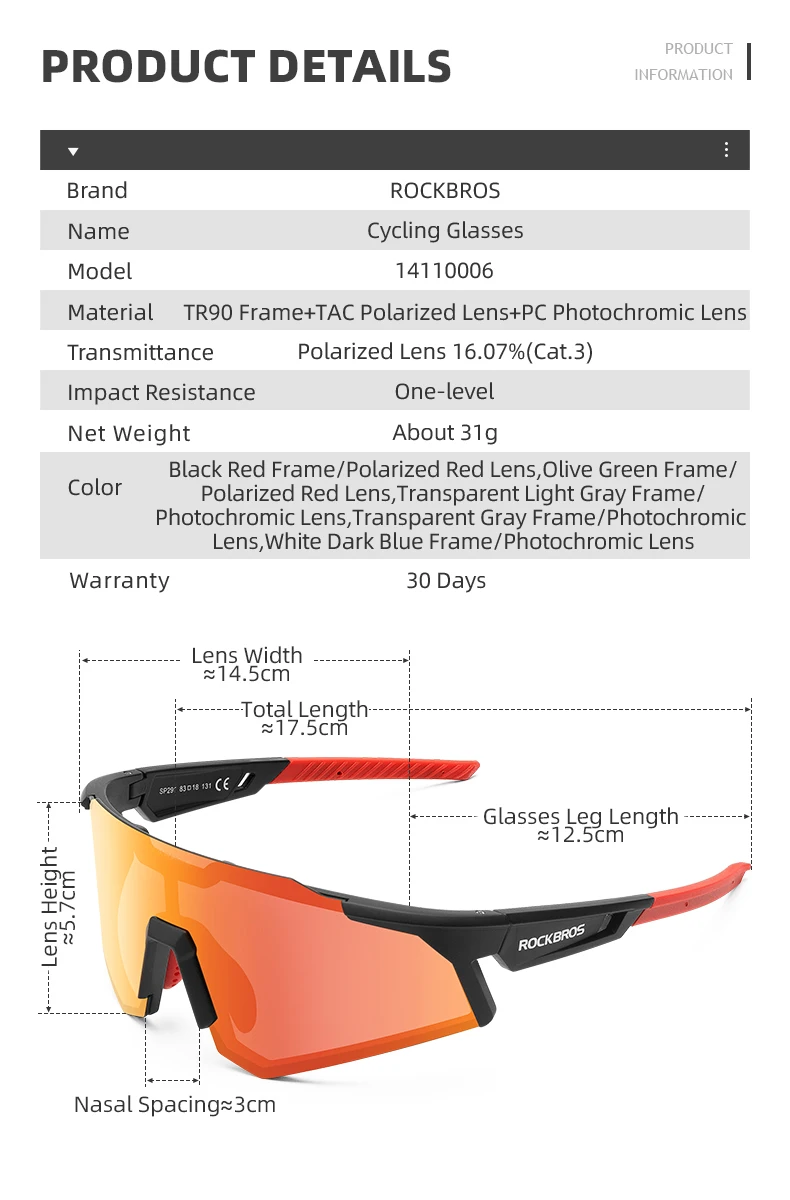 ROCKBROS Fahrradbrille Photochrome Fahrradsonnenbrille Brillen UV400 Sonnenschutzbrille Photochrome Linse Fahrradbrille – Detail 2