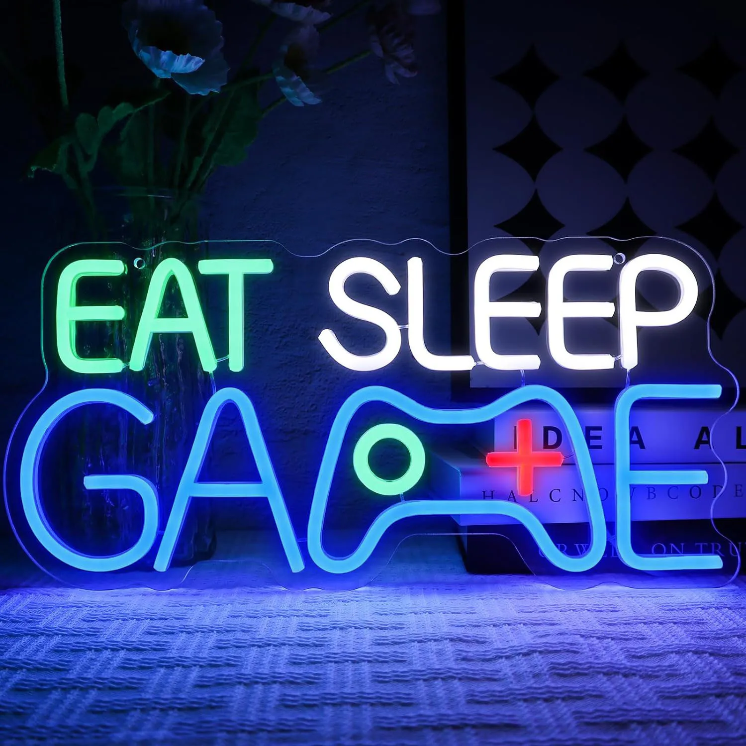 Eat Sleep Game LED Neon Sign Colorful Controller USB Powered Gamer Room Decor Boys Bedroom Wall Art Gaming Zone Fun Gift Idea
