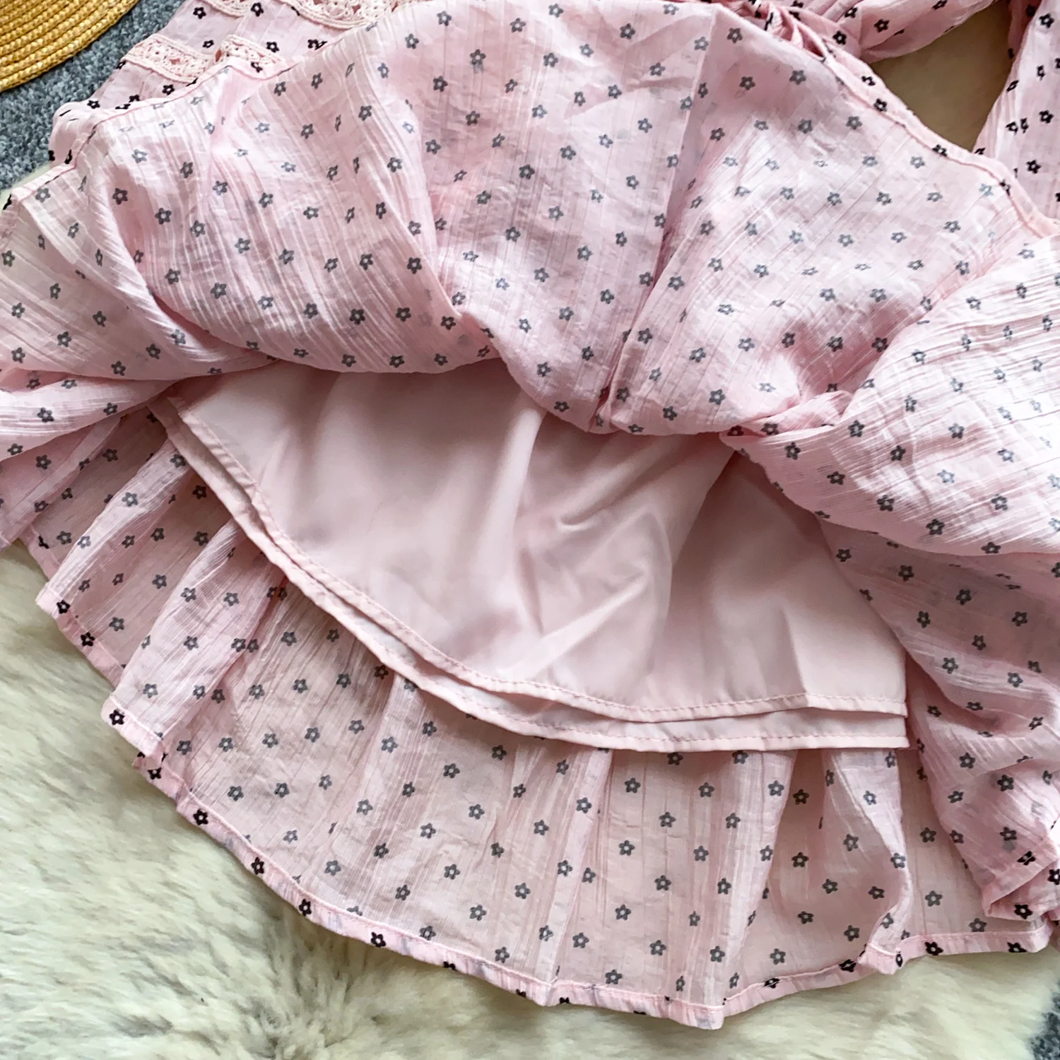 Mini abito vintage chic con scollo a V increspato a pois sottile elegante fata moda coreana Boho abbigliamento donna