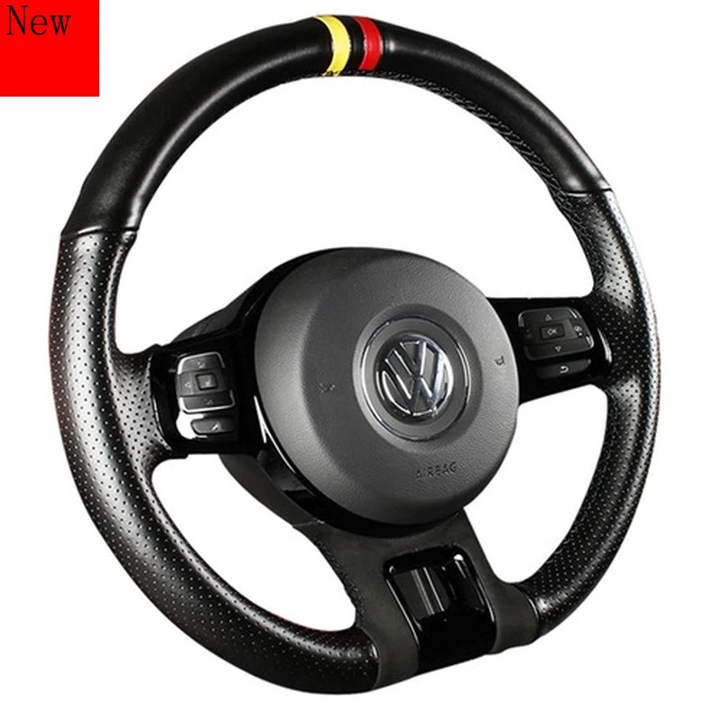 

High-quality Hand-stitched Leather Cowhide Car Steering Wheel Cover for Volkswagen Beetle Car Accessories