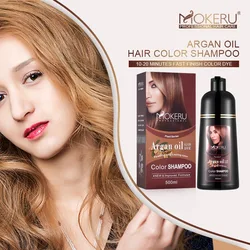 Mokeru Argan Oil Essence Cover Grey Hair Care Fast Black Hair Color Shampoo Long Lasting for Women Men Dye Your Own Hair 500ml