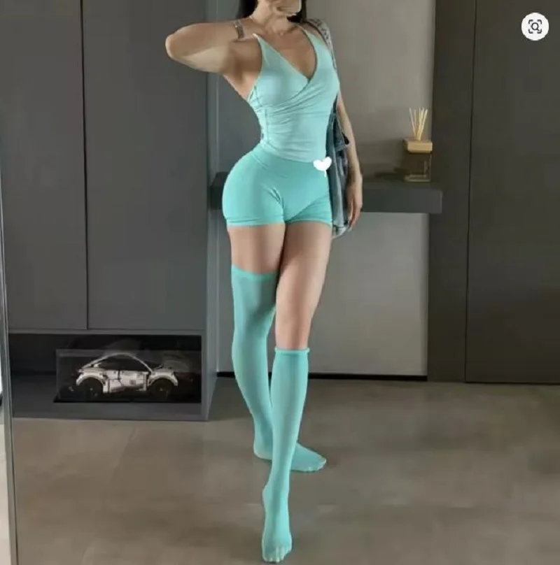 Sexy Mint Blue Thigh High Socks Women With Matte Smooth Design For Summer Casual Daily Wear