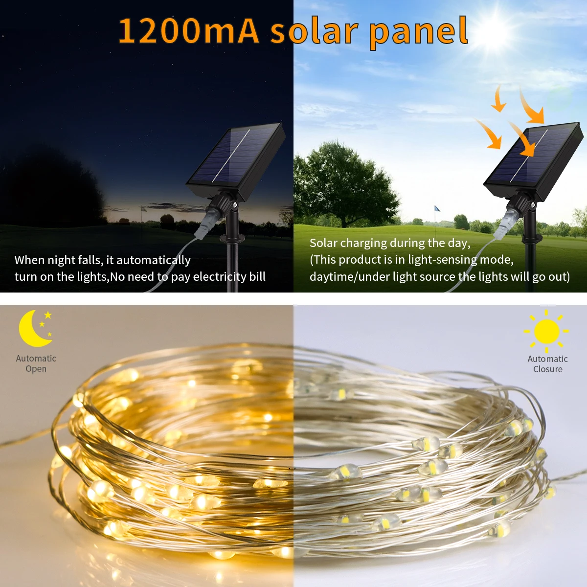 Festival Decor LED String Lights Waterproof 20M 200LEDs Warm White With Solar Panel Remote Controller For Halloween Christmas