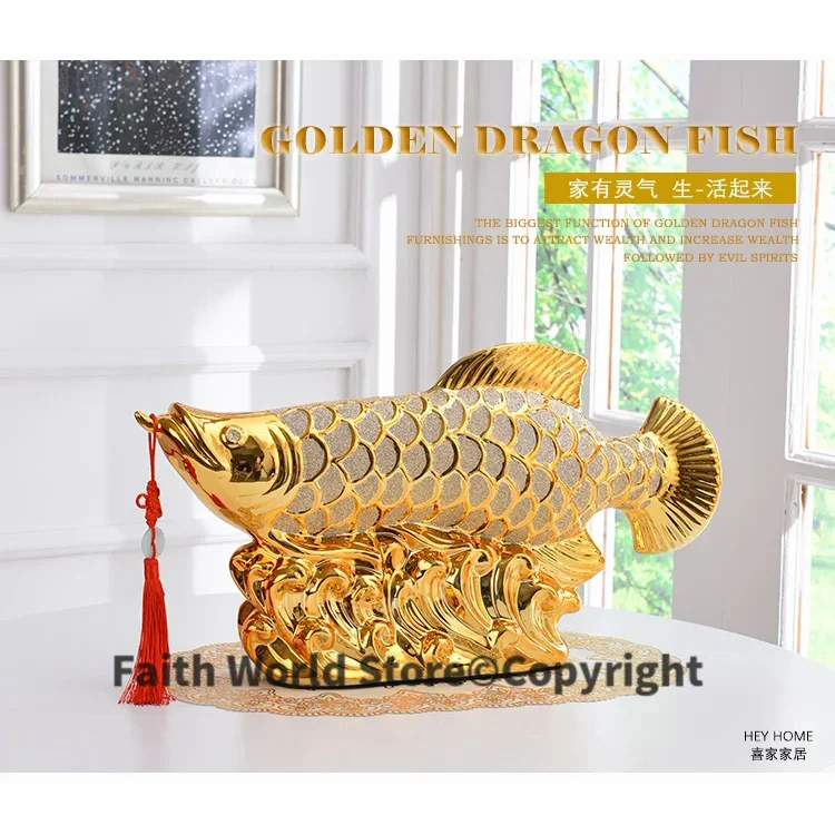 50CM large HOME OFFICE Company SHOP ROOM TOP COOL Efficacious Talisman Money Drawing Arowana Golden Fish FENG SHUI statue