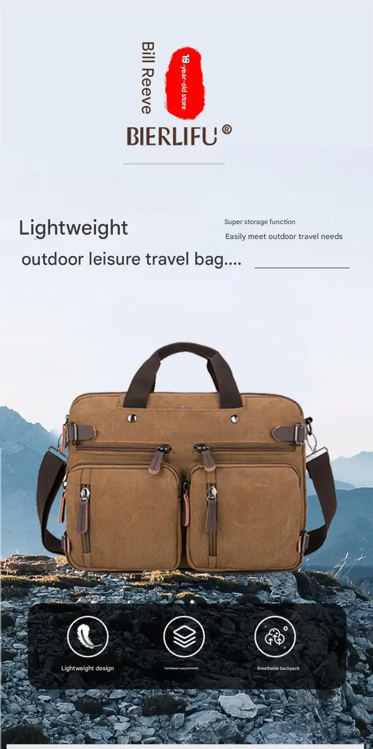 Business briefcase, hand-held messenger bag, large-capacity computer bag, leisure travel bag, multi-function canvas backpack
