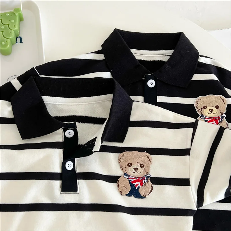 Autumn Baby Clothes Korean Stripe Jumpsuits for Girl Boys Cute Bear Newborn Romper Infant Bodysuits Loose Toddler Clothing