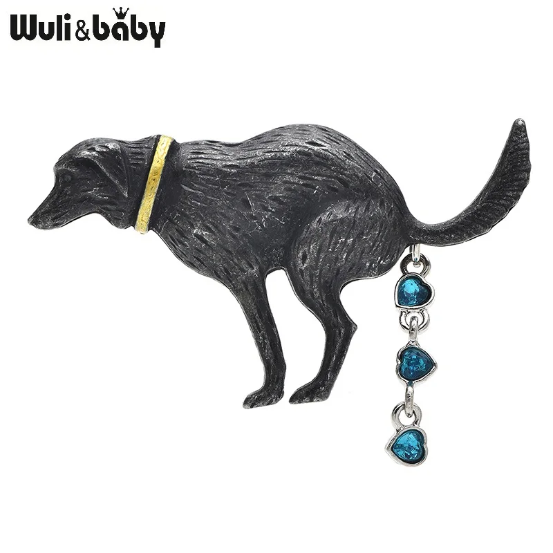 Wuli&baby Interesting Pooping Dog Brooches For Women Enamel Lovely Shitting Puppy Animal Party Casual Brooch Pins Gifts