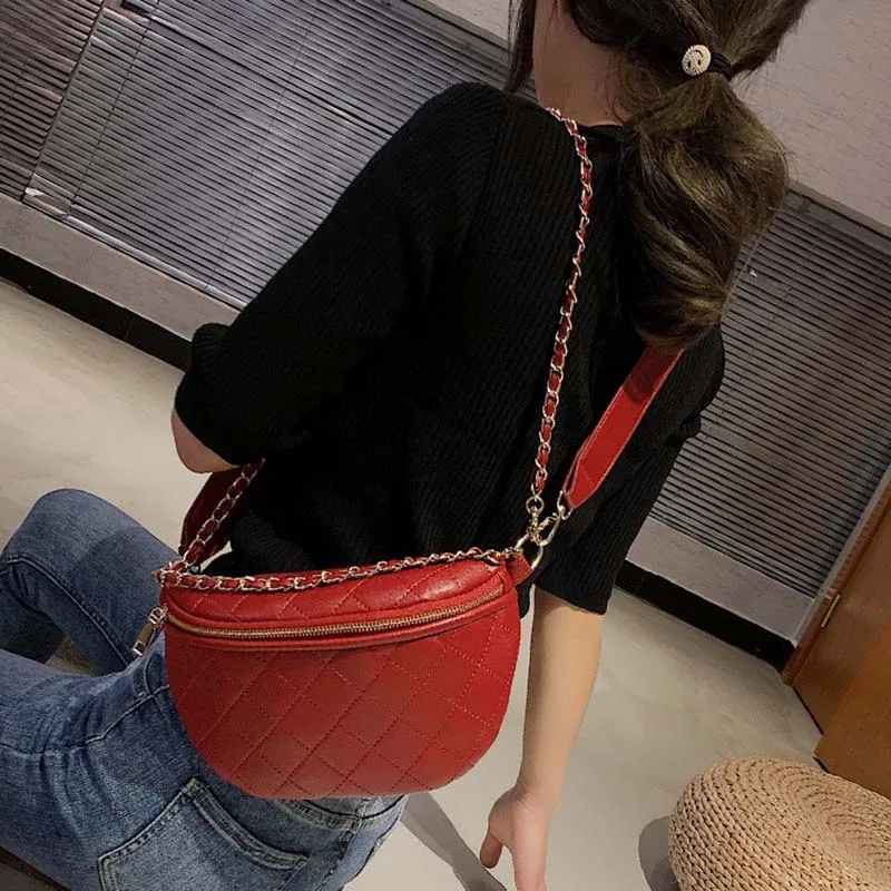 Chain Waist Bag Women Leather Belt Bags Female Fanny Pack High-quality Zipper Chest pack Luxury Brand Banana Bag Phone pocket