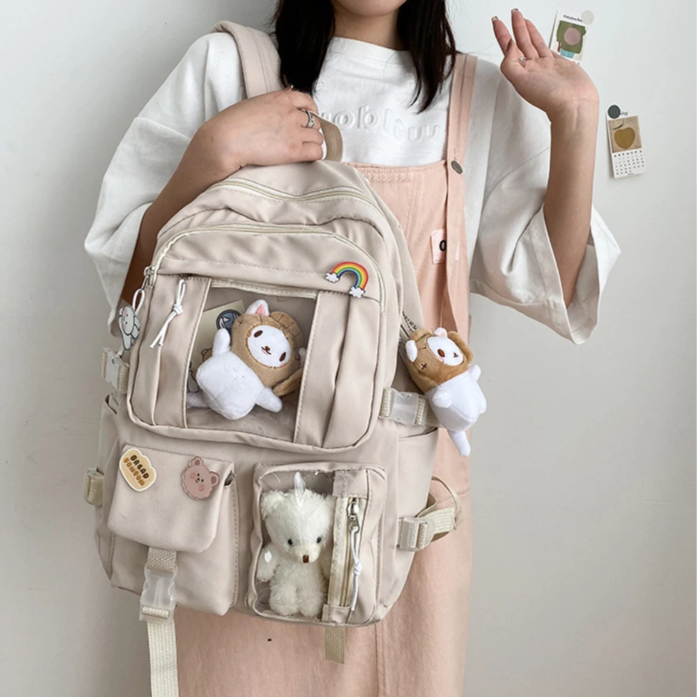 Girls High School Student Backpack Bags Backpack with Pin and Pendant,Cute Aesthetic Backpack ,Outdoor Sports Leisure Bag