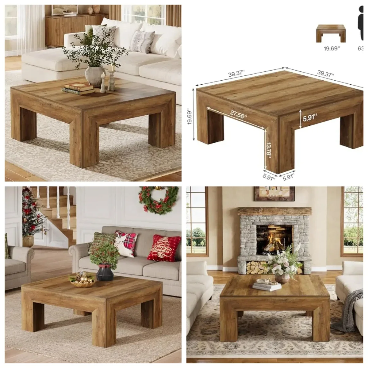 Excellent39.4-Inch Square Coffee Table for Living Room, Farmhouse All MDF Accent Center Cocktail Table with Sturdy Wooden Legs