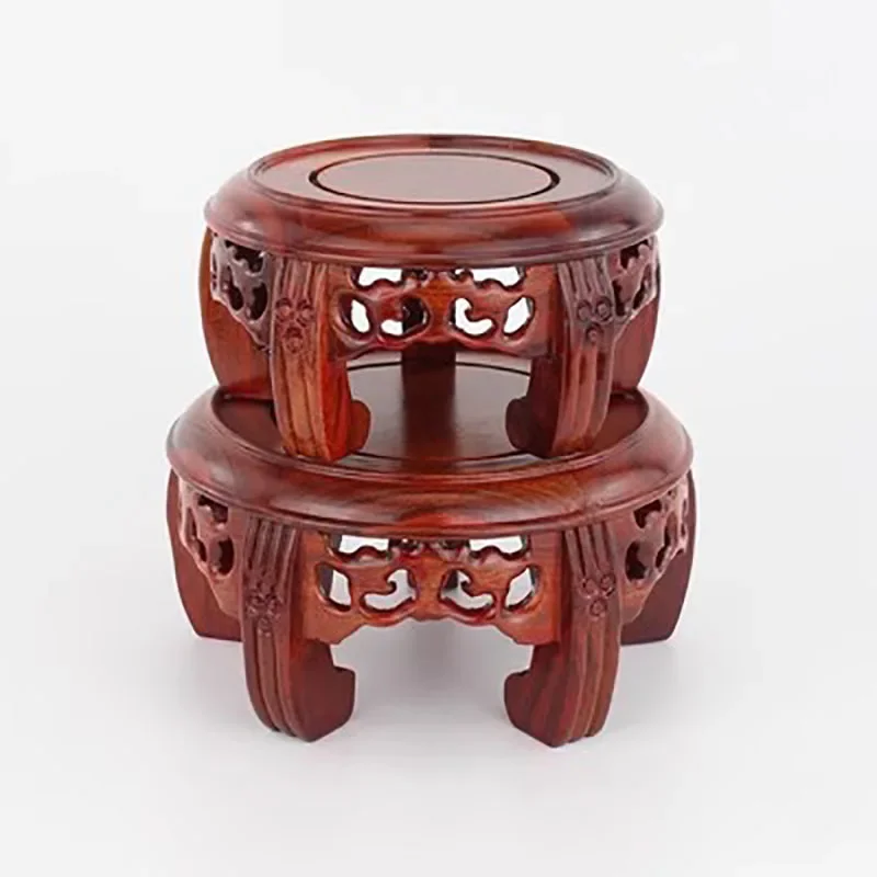 Round Solid Wood Base Ornament Buddha Statue Jade Ware Solid Wood Support Bonsai Vase Round Head Antique Base
