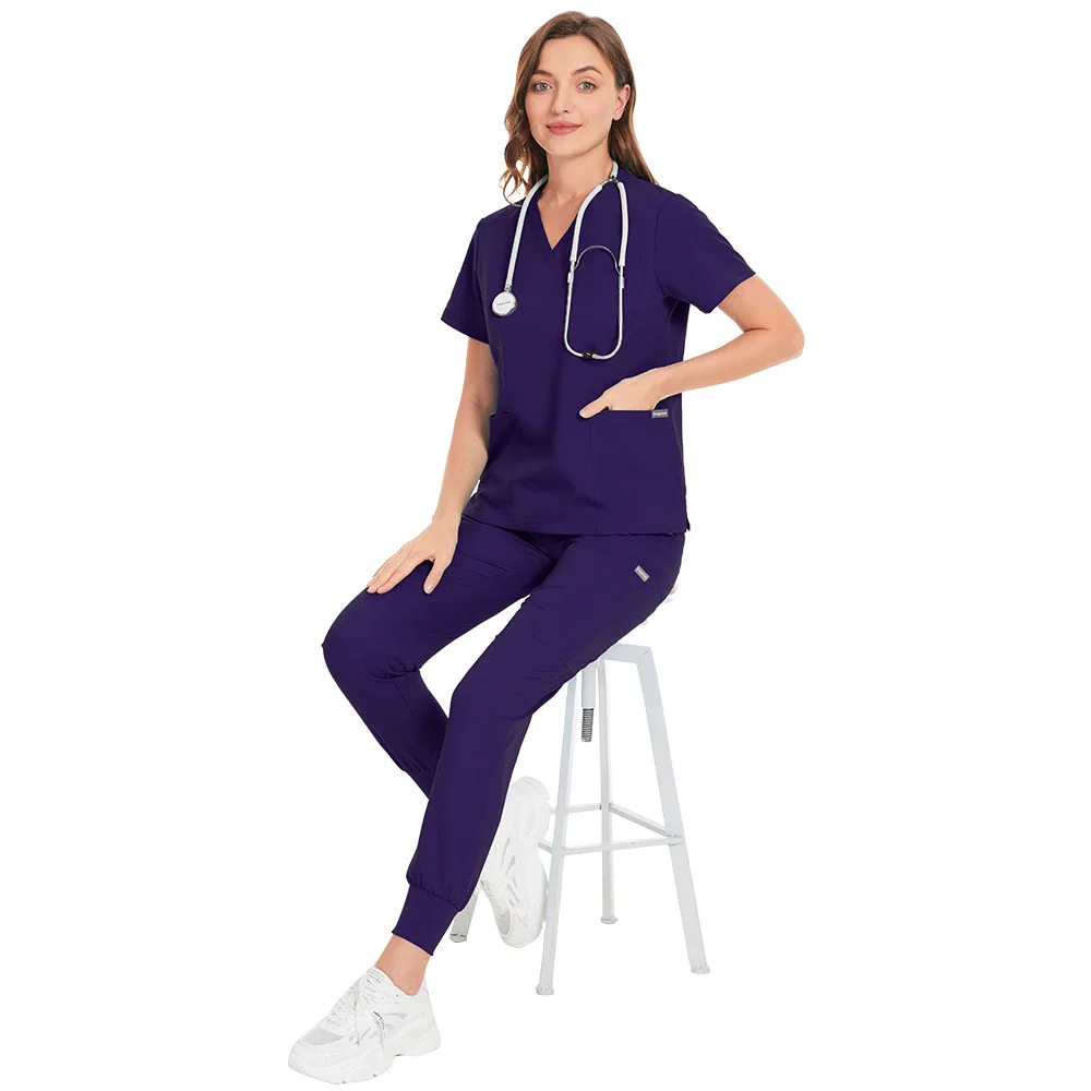 

New Women's Short Sleeve V-Neck Nursing Uniform Set High-Quality Scrubs