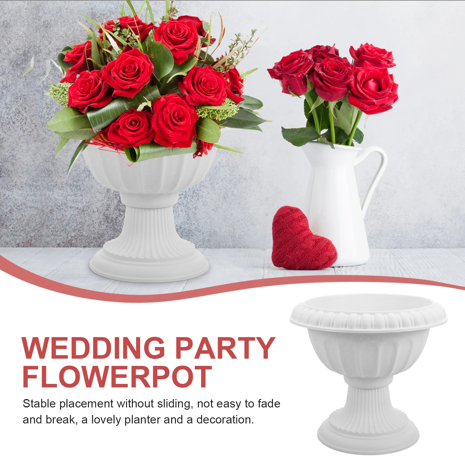 

2pcs European Style Flower Pot Roman Pots 25.5cm Diameter 23cm Height Red White Plastic Planter Waterproof Garden Balcony Door