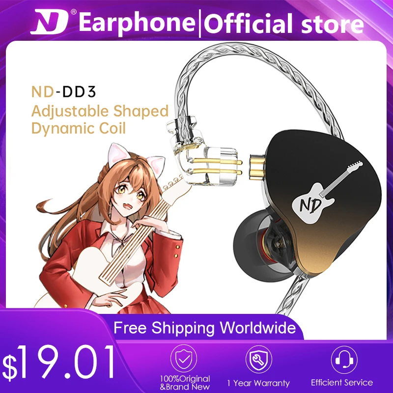 ND DD3 HIFI In Ear Monitor Earphone Adjustable Shaped Dynamic Noise Cancelling Earbuds Adjustable Zero Sports Running Earbuds