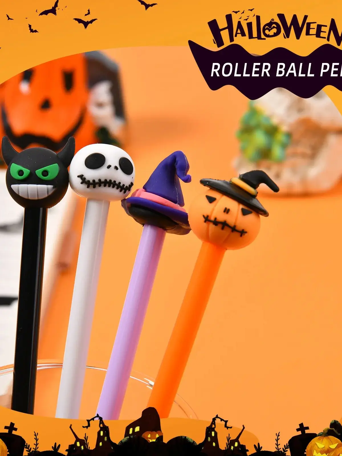 6/12/24/48 Stück Halloween Wackelstift Kreativer Kürbis-Leuchtstift Fledermaus-Geist Halloween-Party-Geschenke Schülerpreise Niedlicher Unterschriftenstift – Detail 3