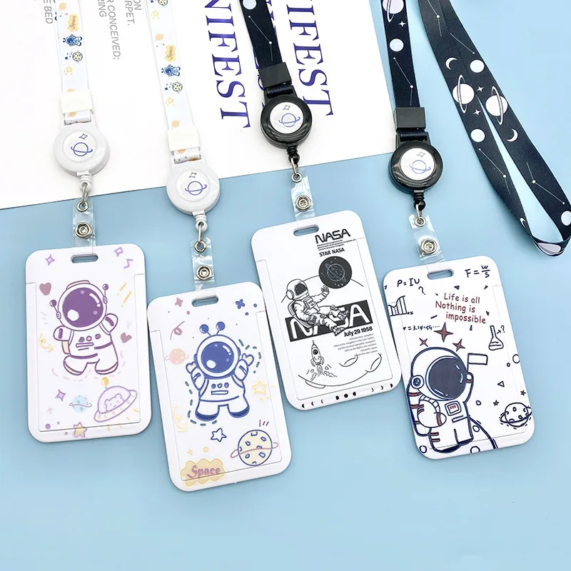 

Retractable Badge Reel Holder New Spaceman Style ID Card Clip Set Student Mealcard Transportation Subway Accesscard with lanyard