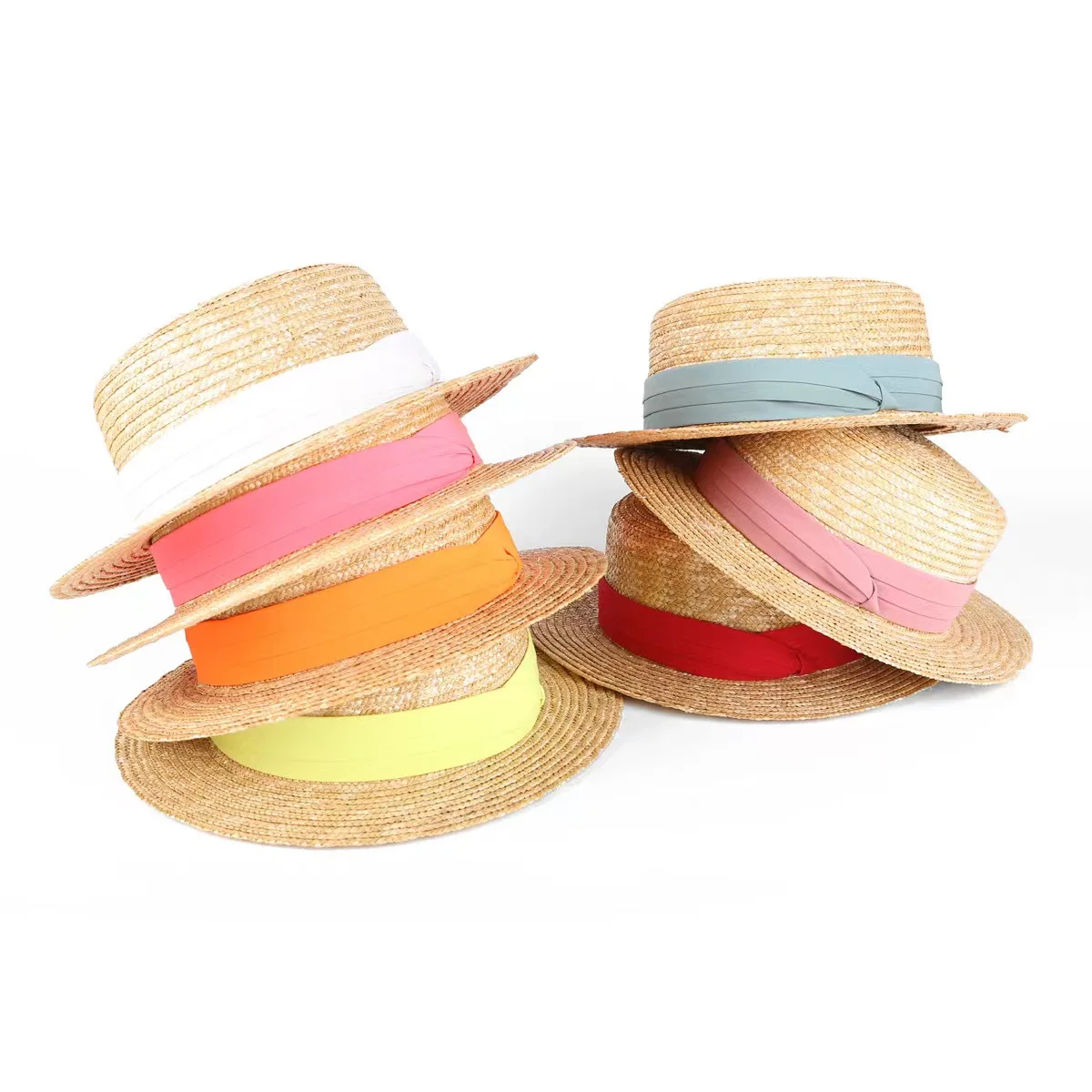 men boater hat natural wheat straw top hat flat hat men straw hat  Beach Flat Brim Cap handmade straw hat vintage gentlemen hat