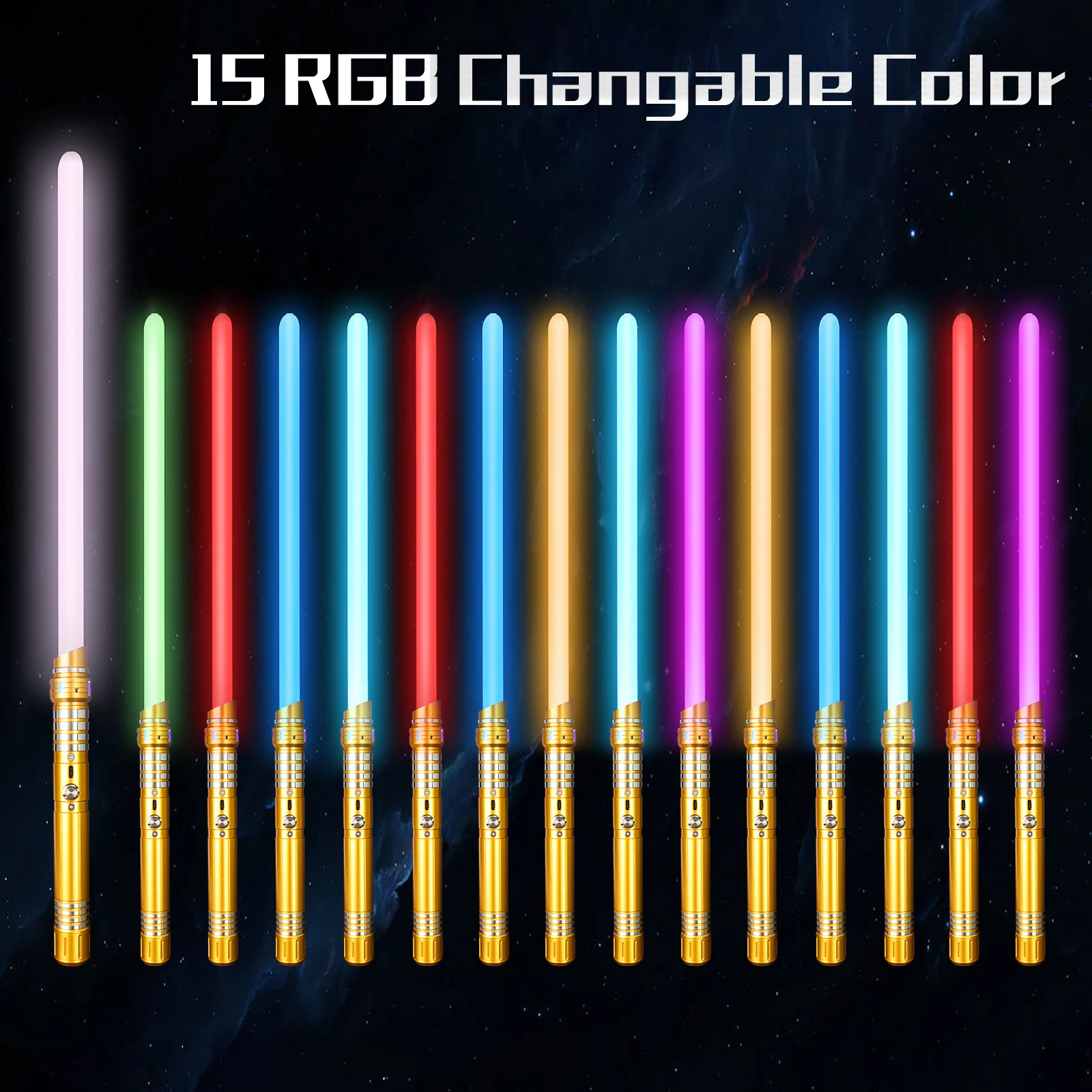 金属ハンドル RGB コスプレ両刃ライトセーバーレーザー剣 15 色変更 LED 切り替え可能な音と光男の子女の子ギフト用