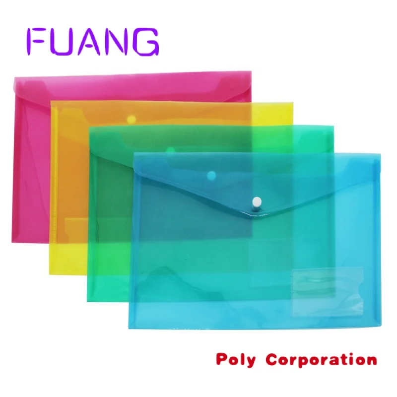 Custom  Custom PP Plastic A4 A5 B6 Envelope Document Snap Closure Folder Clear Button File Bag