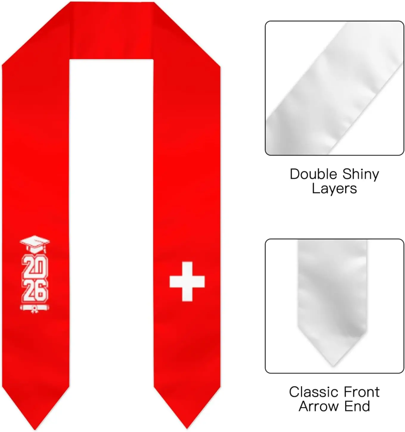 Class of 2026 Switzerland Flag Stoles Shawls Sash for Graduation Pride Cheers Machine Washable Gifts for Men